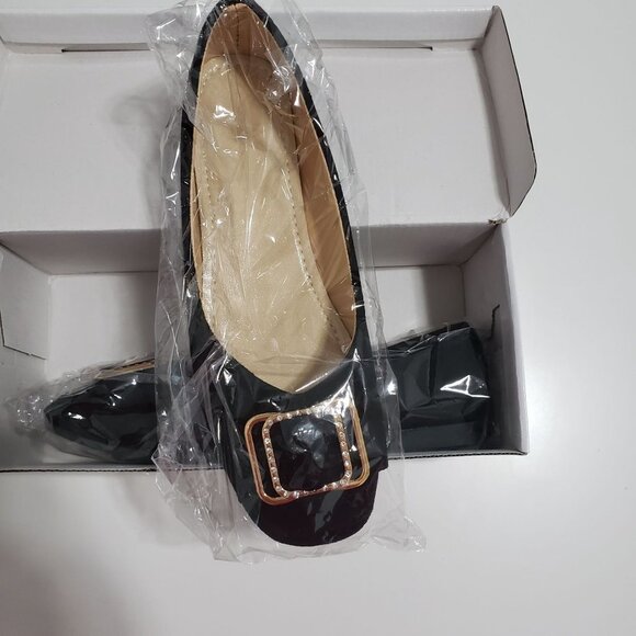 New Shein Rhinestone & Bow Decor Square Toe Ballet Flats Size US 7 - Picture 5 of 8